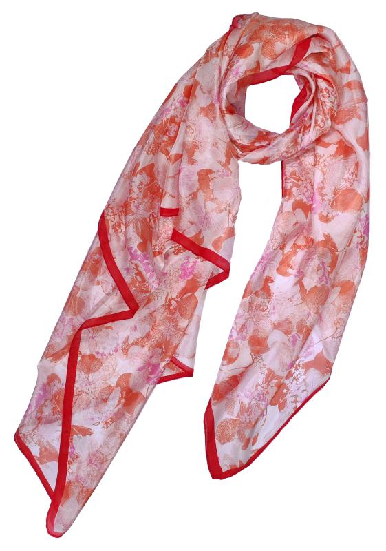 Scarf 100% Silk Paj White Red